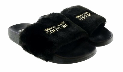 Black Faux Fur Slides