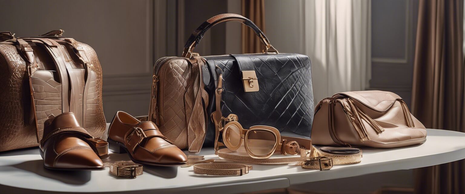 A collection of high-end accessories on display